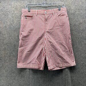 Bogner Shorts Men 40 Red White Striped Chino Flat Front Casual Cotton Italy Vtg